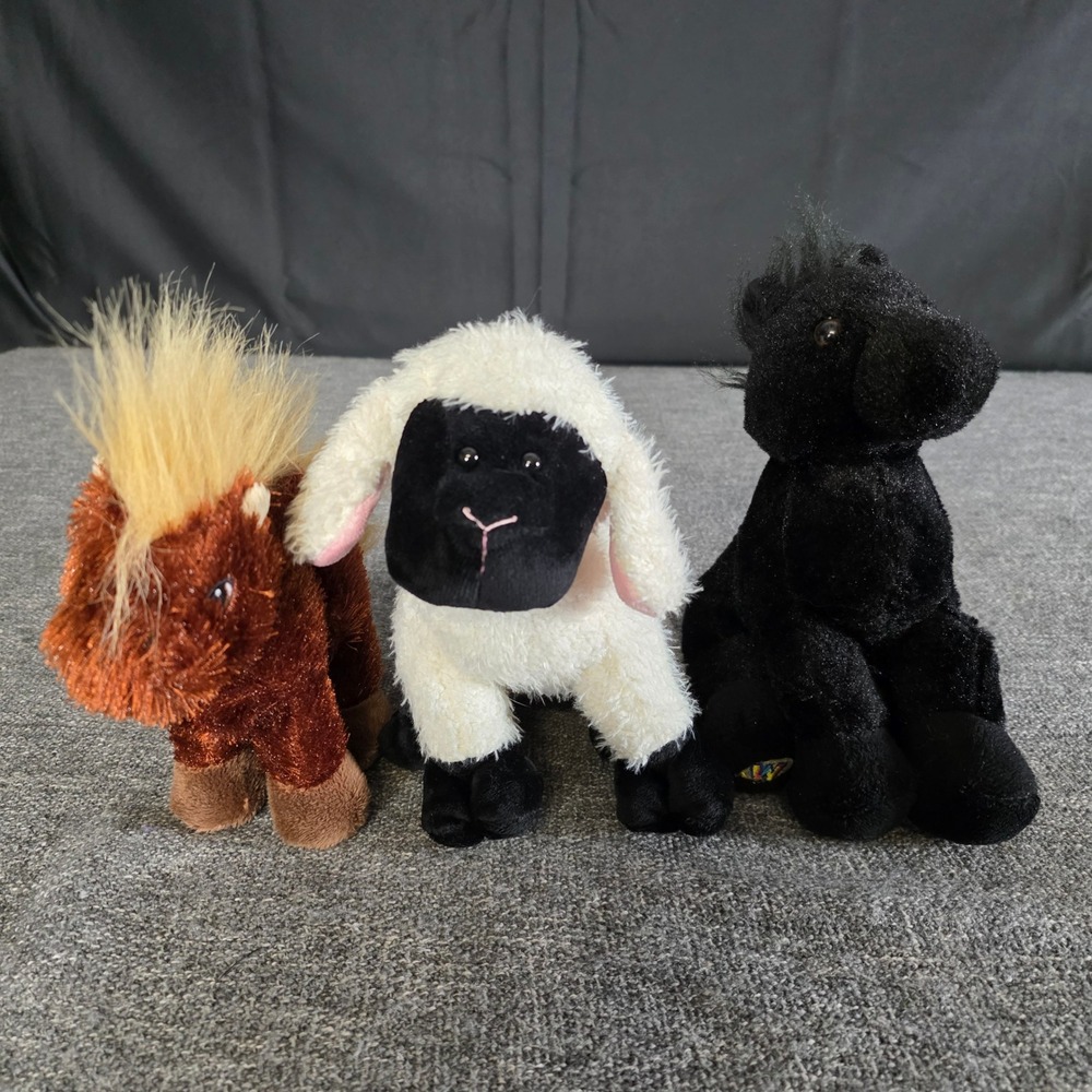 Ganz Webkinz Plush Lot 3 Black Stallion Sheep Lil Kinz Horse No Codes